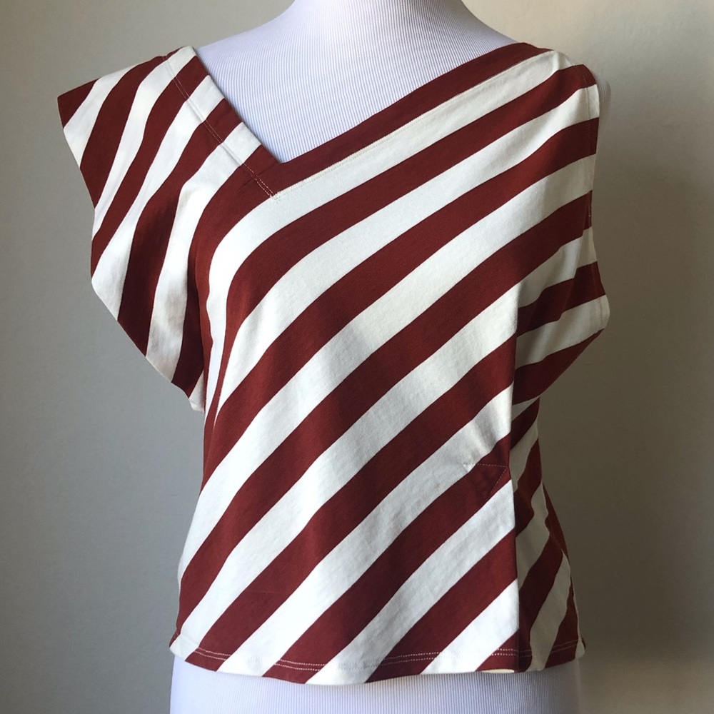 ANTHROPOLOGIE POSTAGE STAMP ASYMMETRICAL BLOUSE XS